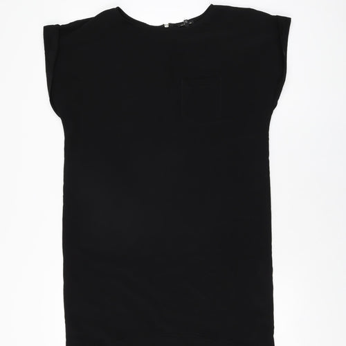 River Island Womens Black Polyester Shift Size 8 Round Neck Zip