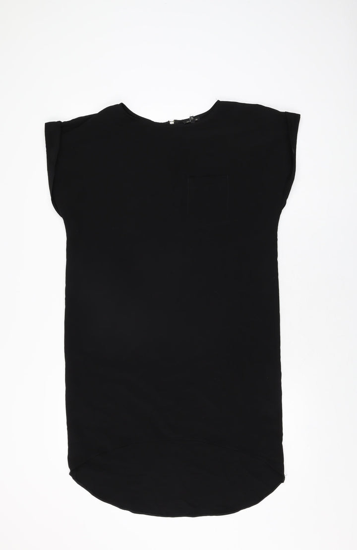 River Island Womens Black Polyester Shift Size 8 Round Neck Zip