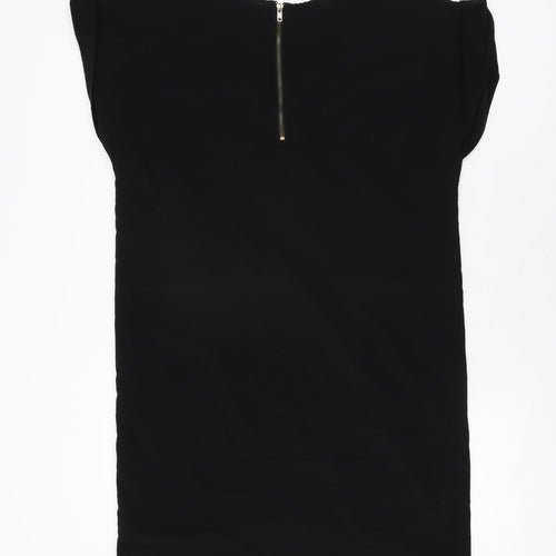 River Island Womens Black Polyester Shift Size 8 Round Neck Zip