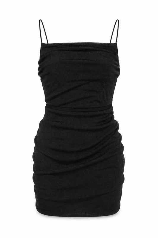 Front view of ASOS women’s black viscose bodycon, size UK 12, cowl neck pullover