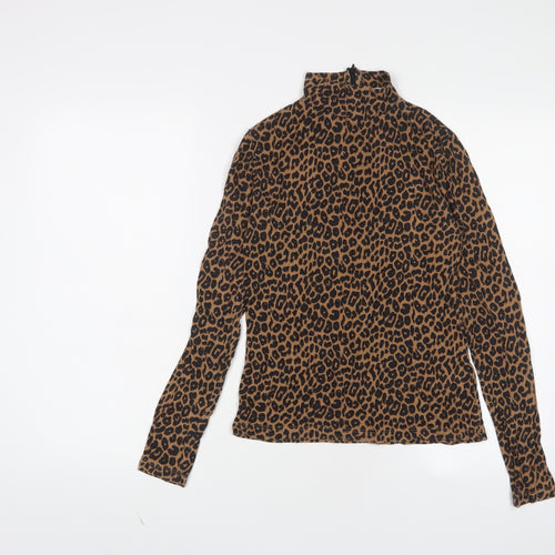 Edited Womens Brown Animal Print Lyocell Basic T-Shirt Size 6 High Neck