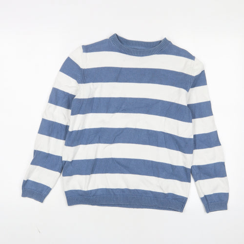 Mango Girls Blue Crew Neck Striped Cotton Pullover Jumper Size 11-12 Years Pullover