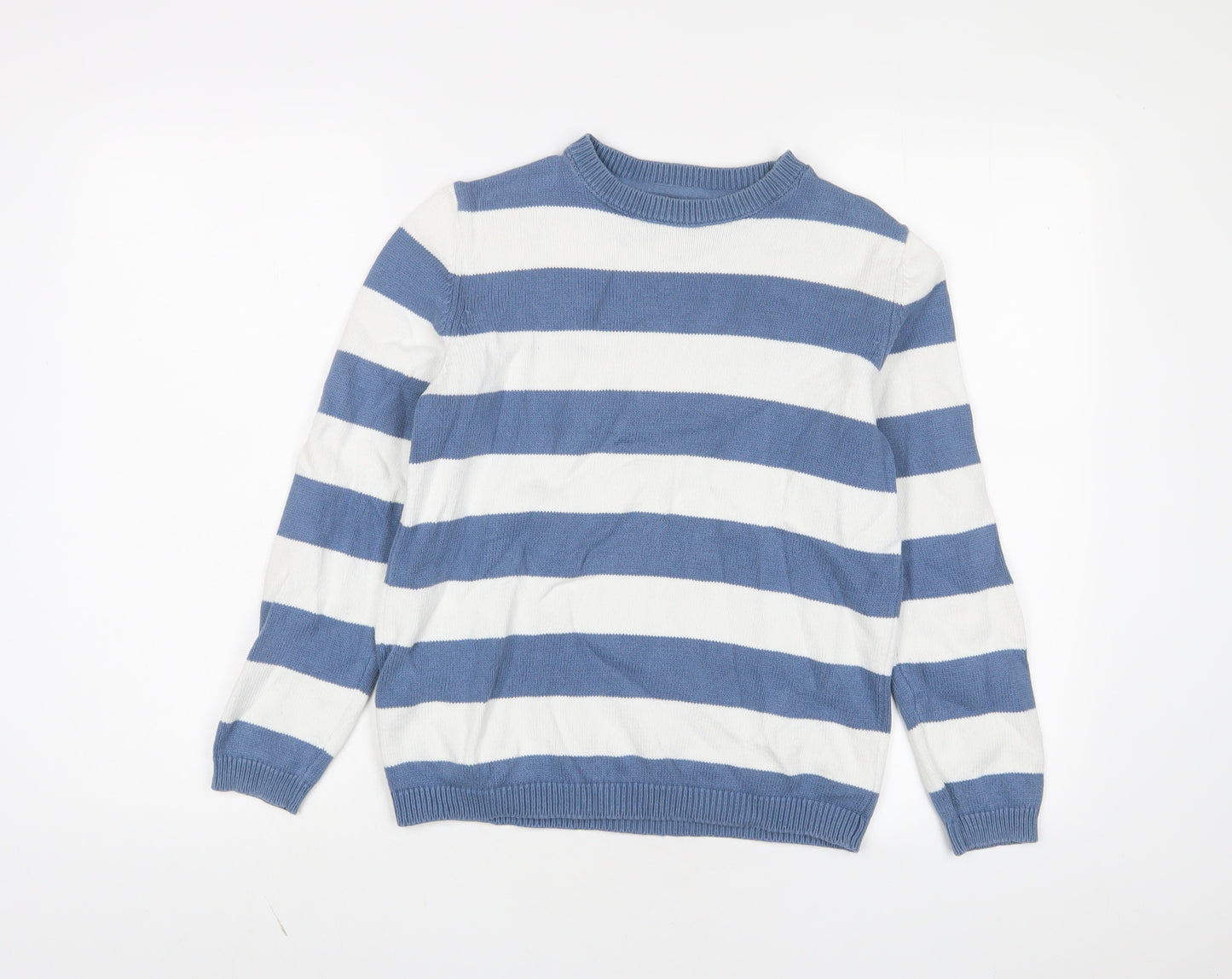 Mango Girls Blue Crew Neck Striped Cotton Pullover Jumper Size 11-12 Years Pullover
