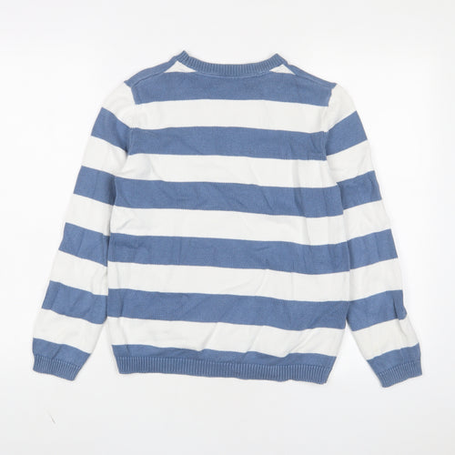 Mango Girls Blue Crew Neck Striped Cotton Pullover Jumper Size 11-12 Years Pullover