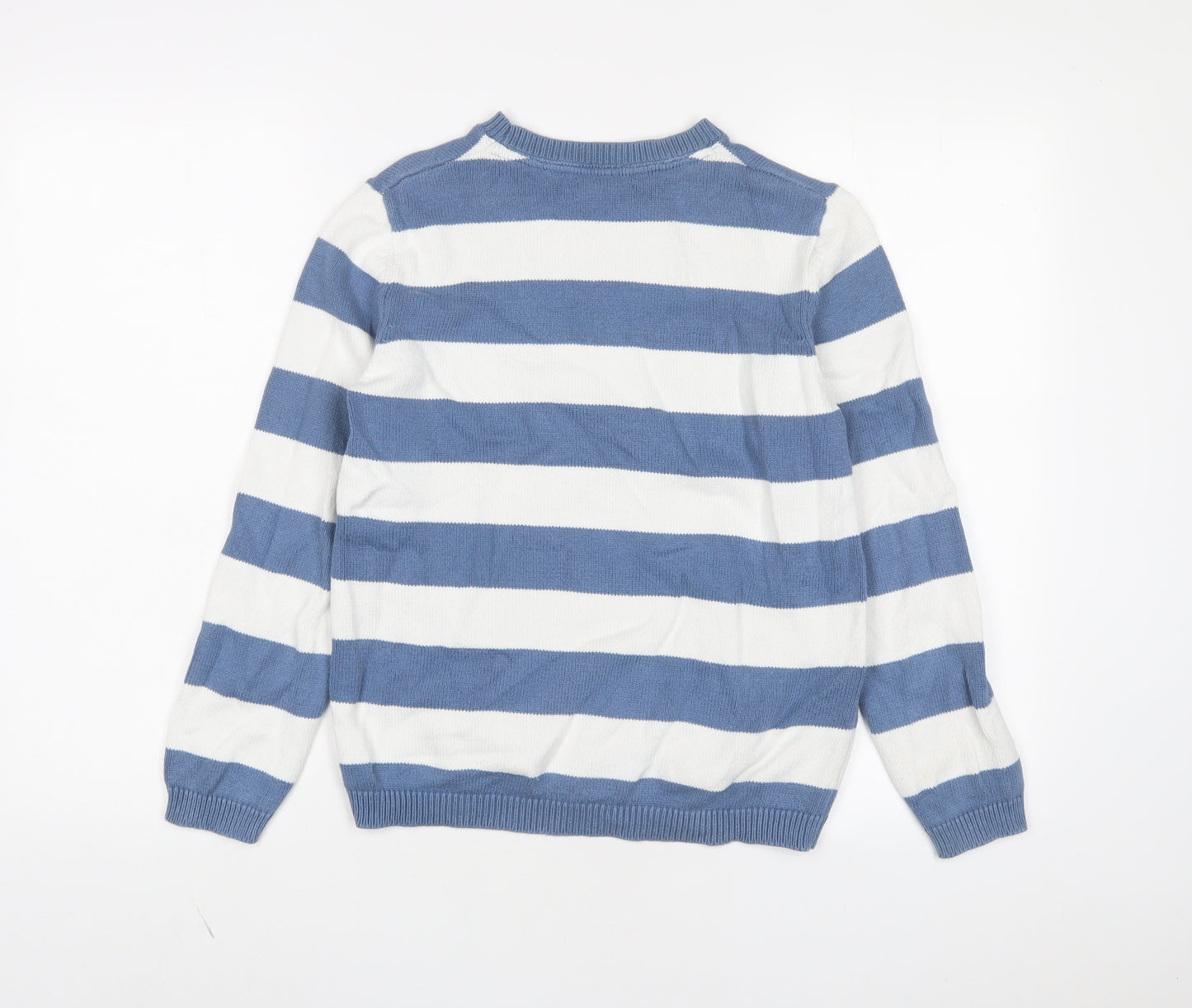 Mango Girls Blue Crew Neck Striped Cotton Pullover Jumper Size 11-12 Years Pullover