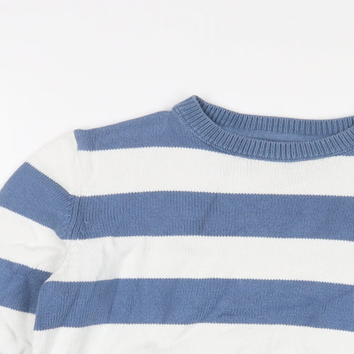 Mango Girls Blue Crew Neck Striped Cotton Pullover Jumper Size 11-12 Years Pullover
