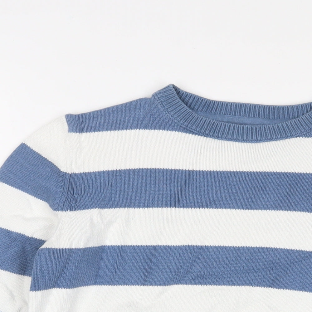Mango Girls Blue Crew Neck Striped Cotton Pullover Jumper Size 11-12 Years Pullover