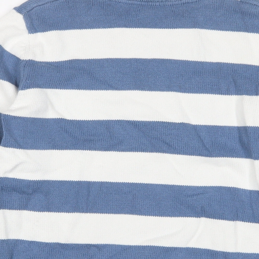 Mango Girls Blue Crew Neck Striped Cotton Pullover Jumper Size 11-12 Years Pullover