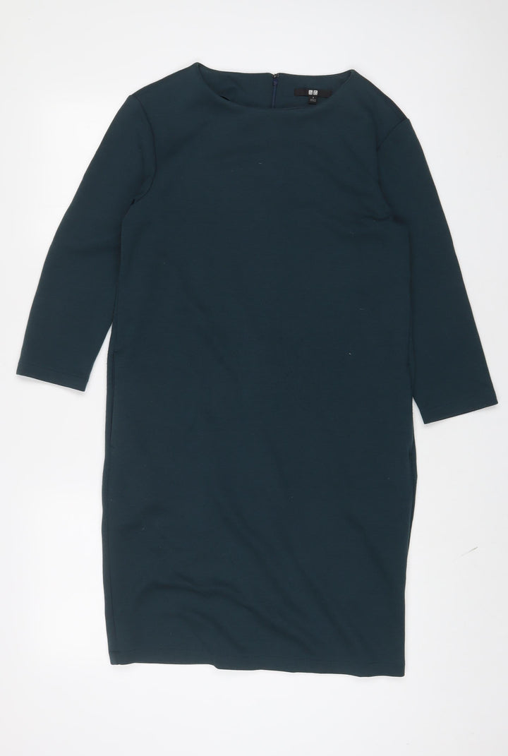 Uniqlo Womens Green Polyester Sheath Size S Boat Neck Zip