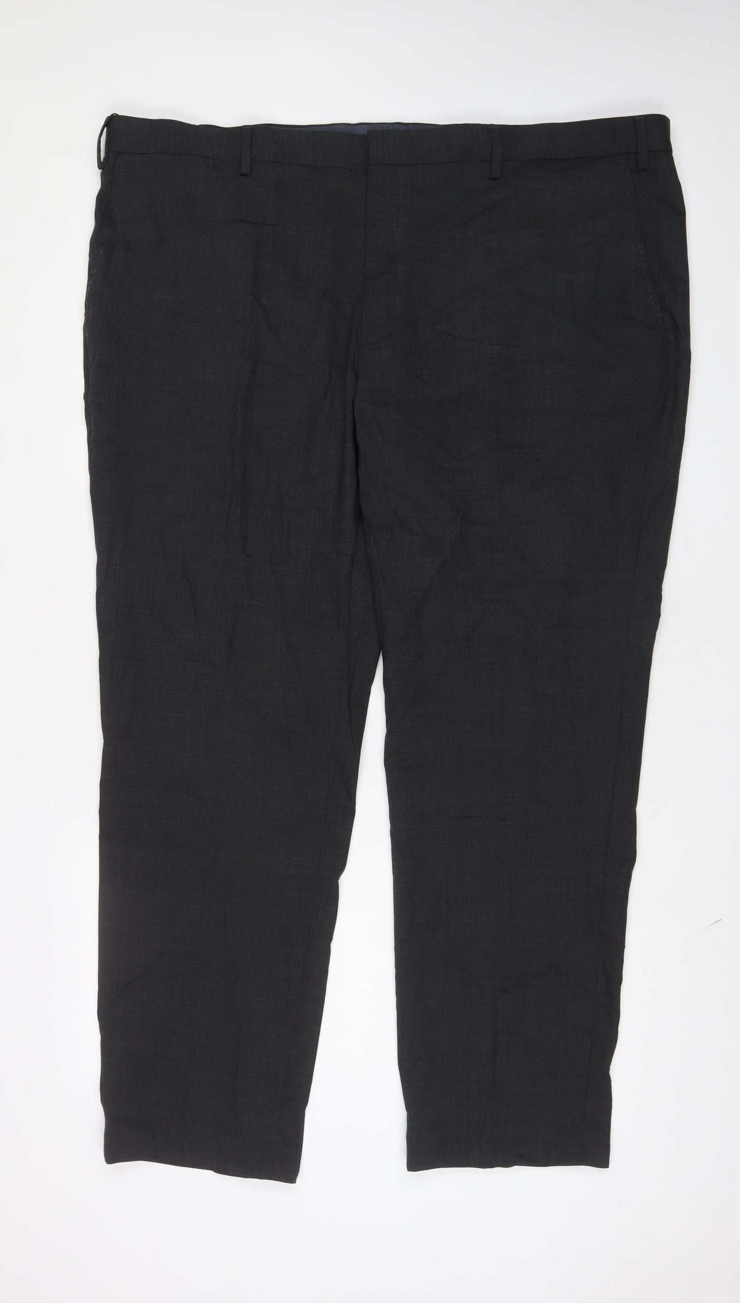 Marks and Spencer Mens Grey Wool Trousers Size 46 in L31 in Regular Hook & Eye