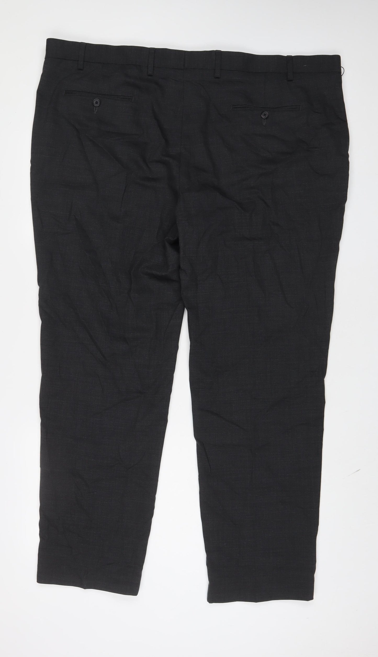 Marks and Spencer Mens Grey Wool Trousers Size 46 in L31 in Regular Hook & Eye
