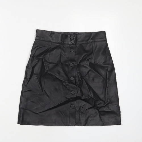 H&M Womens Black Polyester A-Line Skirt Size 10 Button