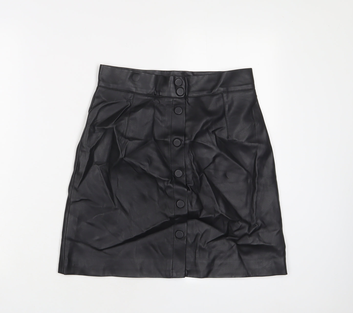 H&M Womens Black Polyester A-Line Skirt Size 10 Button