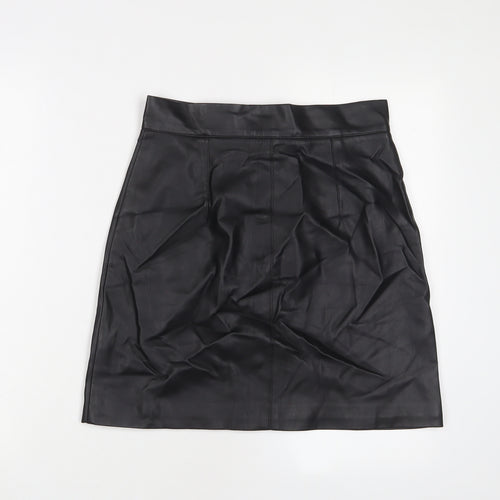 H&M Womens Black Polyester A-Line Skirt Size 10 Button