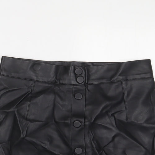 H&M Womens Black Polyester A-Line Skirt Size 10 Button