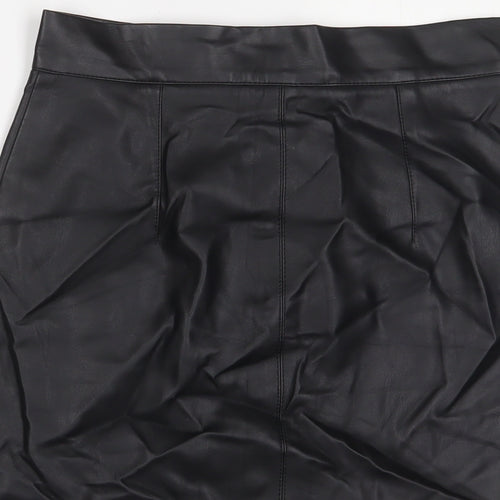 H&M Womens Black Polyester A-Line Skirt Size 10 Button