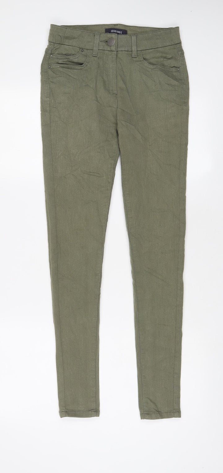 Marks and Spencer Womens Green Cotton Skinny Jeans Size 8 L29 in Regular Zip