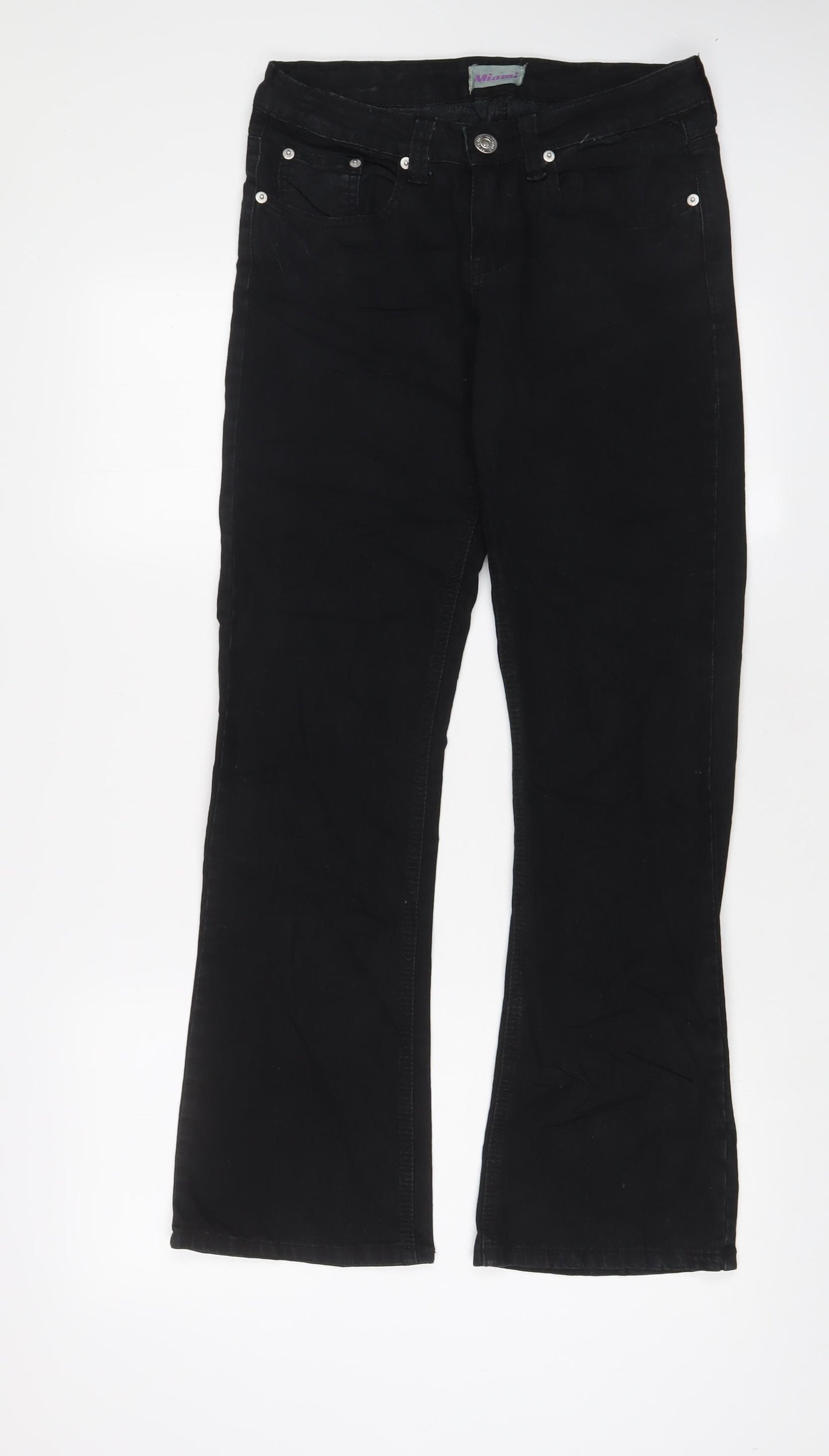 Hot Miami Styles Womens Black Cotton Bootcut Jeans Size 8 L30 in Regular Zip