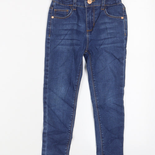 Denim & Co. Girls Blue Cotton Skinny Jeans Size 4-5 Years Regular Zip - Adjustable waist