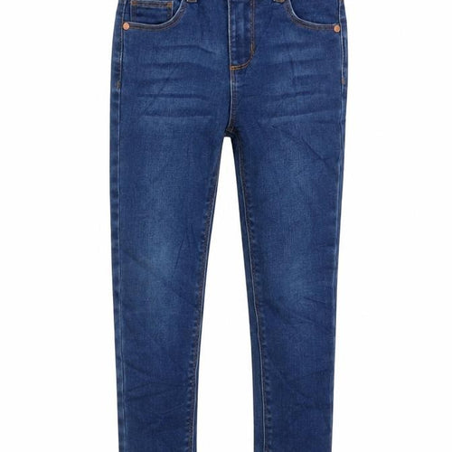 Denim & Co. Girls Blue Cotton Skinny Jeans Size 4-5 Years Regular Zip - Adjustable waist