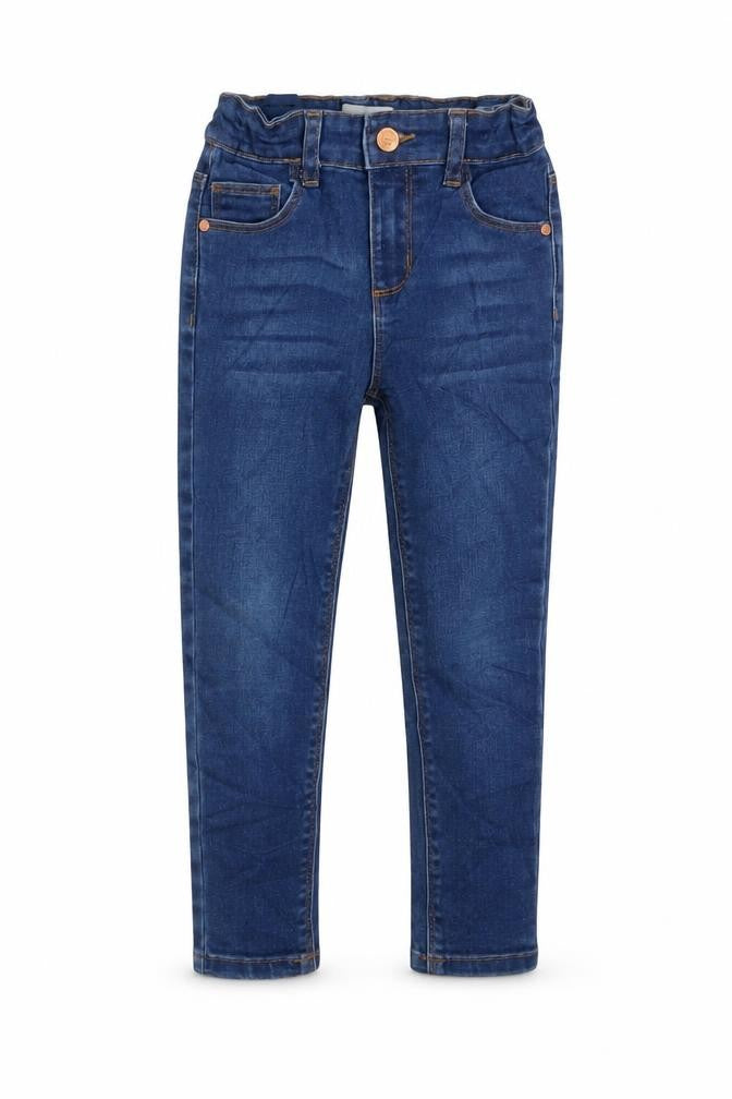 Denim & Co. Girls Blue Cotton Skinny Jeans Size 4-5 Years Regular Zip - Adjustable waist