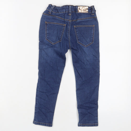 Denim & Co. Girls Blue Cotton Skinny Jeans Size 4-5 Years Regular Zip - Adjustable waist