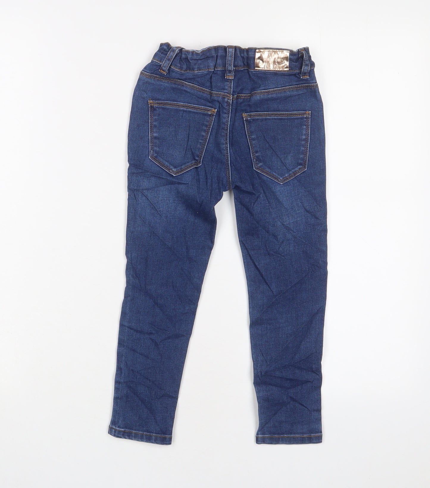 Denim & Co. Girls Blue Cotton Skinny Jeans Size 4-5 Years Regular Zip - Adjustable waist