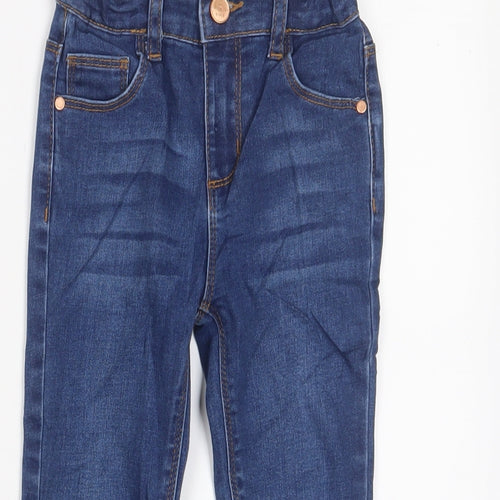 Denim & Co. Girls Blue Cotton Skinny Jeans Size 4-5 Years Regular Zip - Adjustable waist