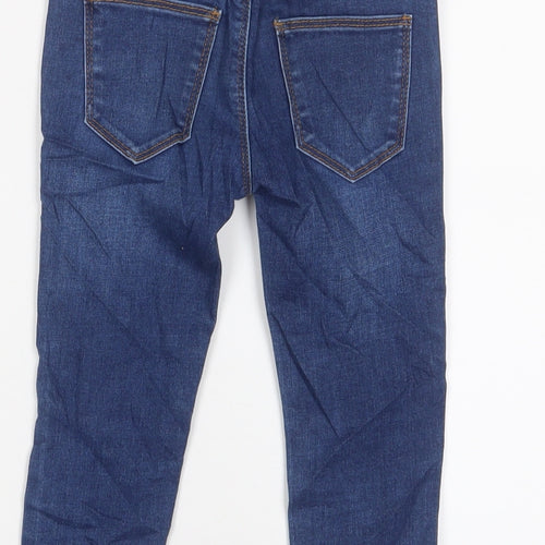 Denim & Co. Girls Blue Cotton Skinny Jeans Size 4-5 Years Regular Zip - Adjustable waist