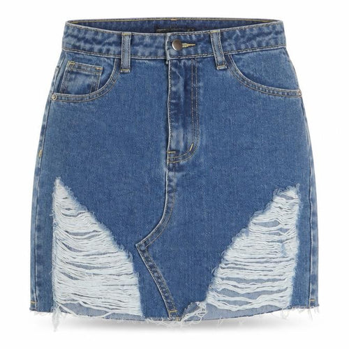 PRETTYLITTLETHING Womens Blue Cotton A-Line Skirt Size 4 Zip - Distressed, Pockets