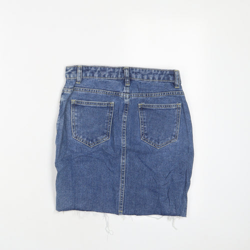 PRETTYLITTLETHING Womens Blue Cotton A-Line Skirt Size 4 Zip - Distressed, Pockets
