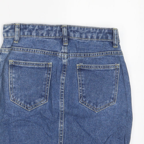 PRETTYLITTLETHING Womens Blue Cotton A-Line Skirt Size 4 Zip - Distressed, Pockets