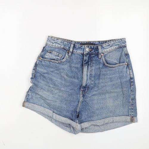 NEXT Womens Blue Cotton Boyfriend Shorts Size 10 L3 in Regular Zip