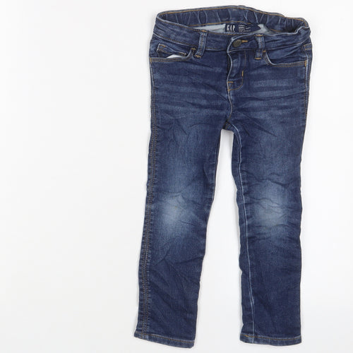 Gap Girls Blue Cotton Skinny Jeans Size 4 Years Regular Zip