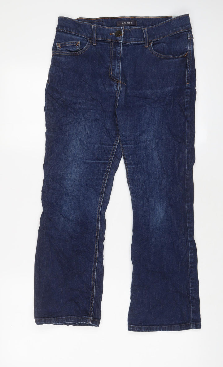 Marks and Spencer Womens Blue Cotton Bootcut Jeans Size 12 L25 in Regular Zip