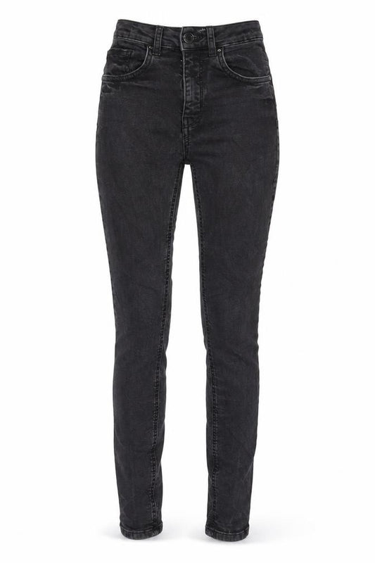 Front view of Pull&Bear women’s grey cotton skinny jeans, size UK 4, 26-inch leg regular zip