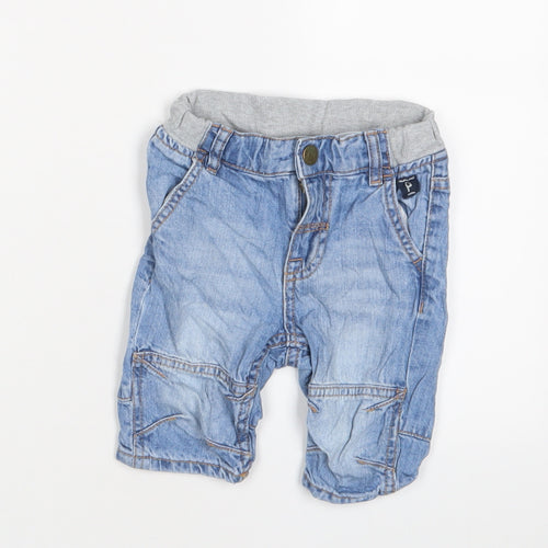 Polarn O. Pyret Boys Blue Cotton Cropped Trousers Size 12-18 Months Snap