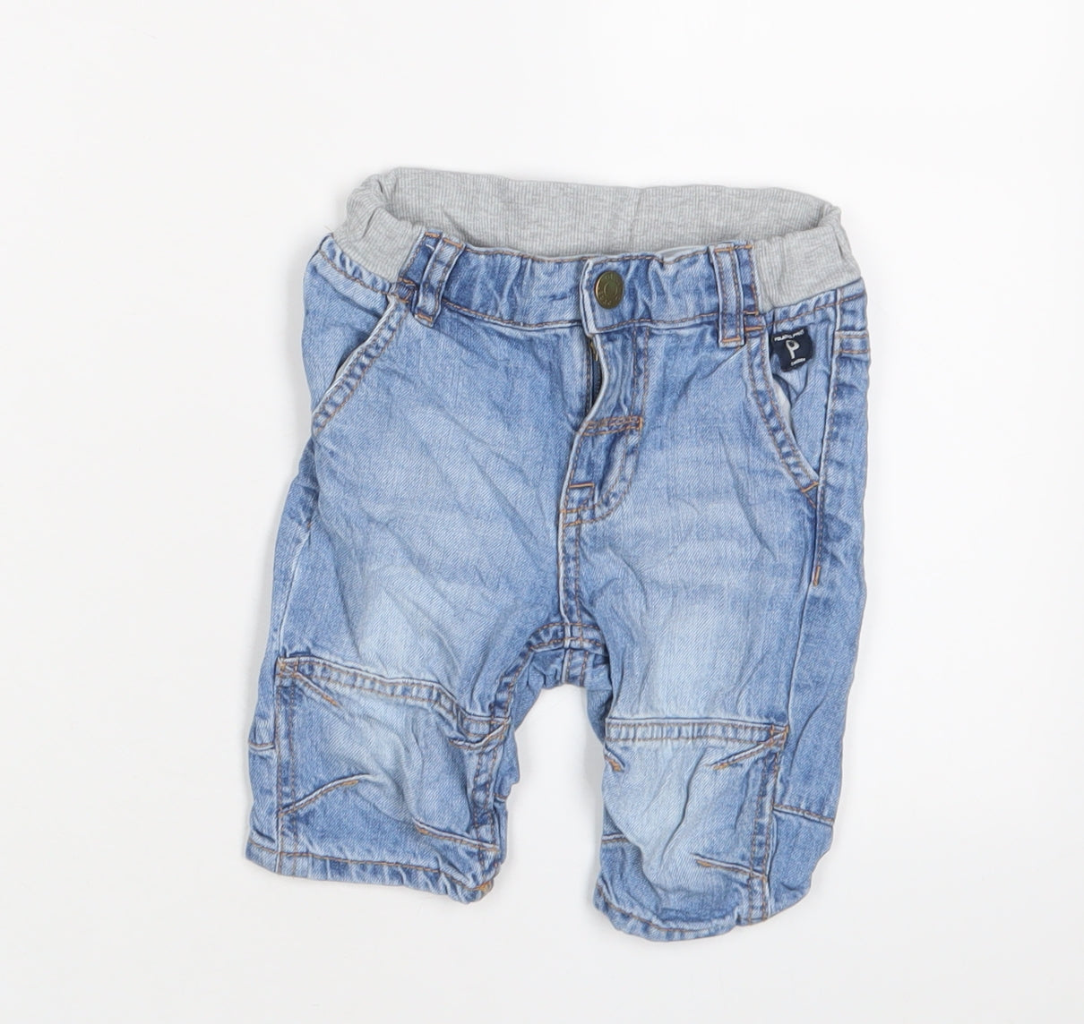 Polarn O. Pyret Boys Blue Cotton Cropped Trousers Size 12-18 Months Snap