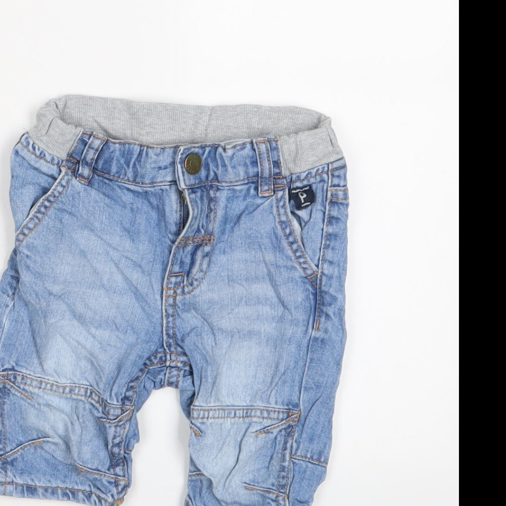 Polarn O. Pyret Boys Blue Cotton Cropped Trousers Size 12-18 Months Snap