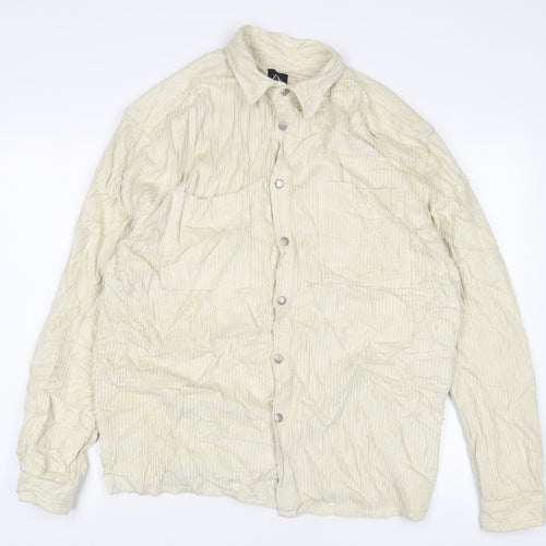 Zara Mens Ivory Cotton Button-Up Size M Collared Button