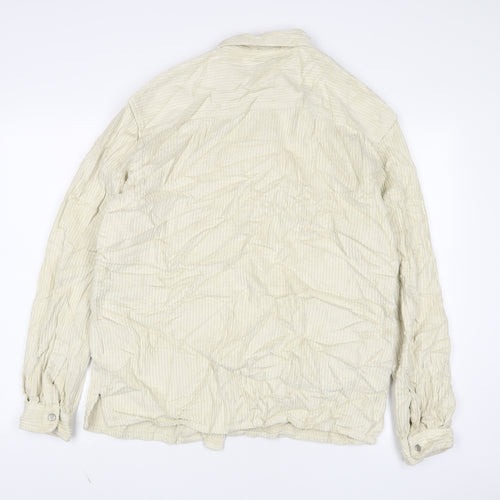 Zara Mens Ivory Cotton Button-Up Size M Collared Button