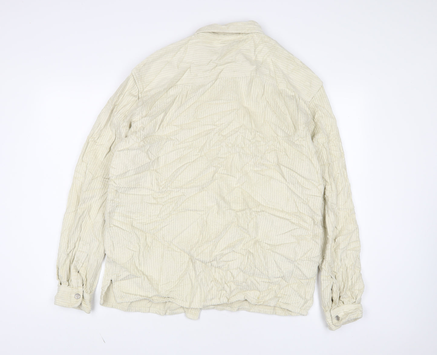 Zara Mens Ivory Cotton Button-Up Size M Collared Button