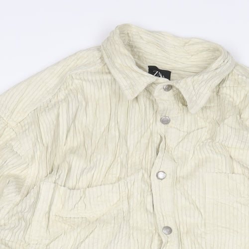 Zara Mens Ivory Cotton Button-Up Size M Collared Button