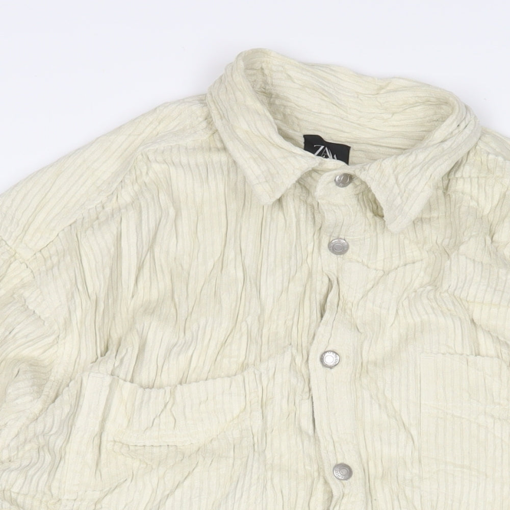 Zara Mens Ivory Cotton Button-Up Size M Collared Button