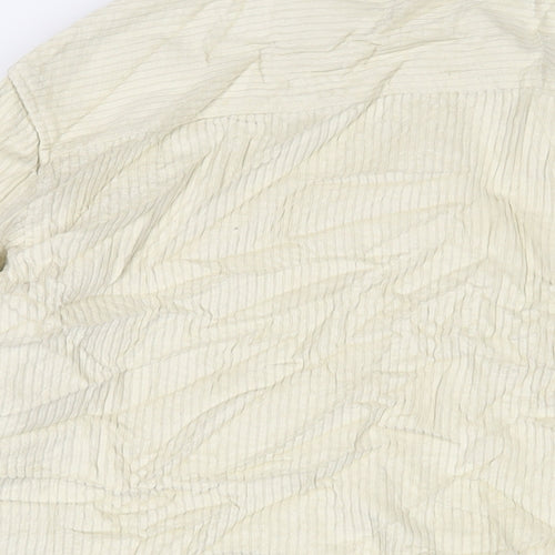 Zara Mens Ivory Cotton Button-Up Size M Collared Button