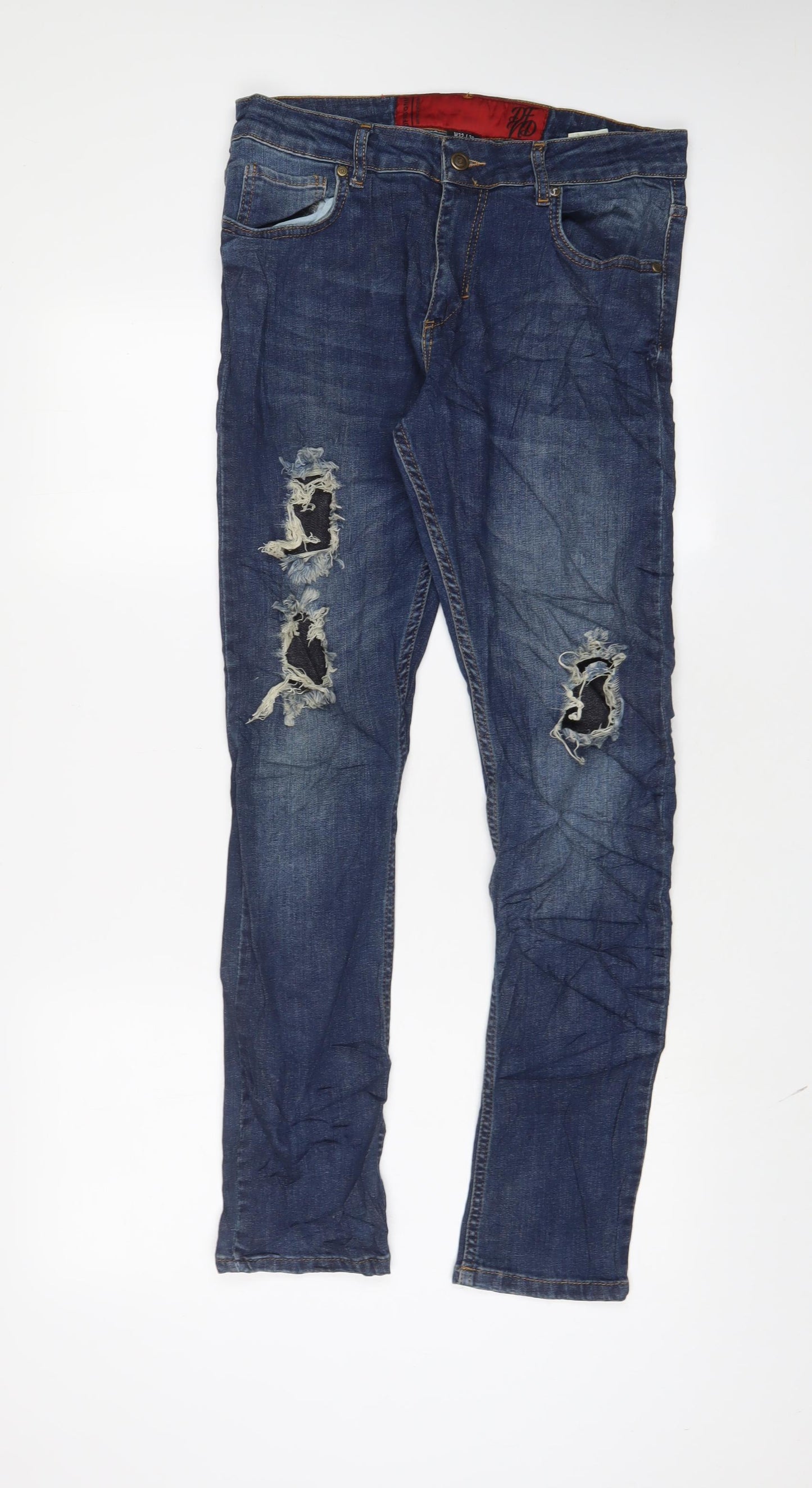 DFND Mens Blue Cotton Skinny Jeans Size 32 in L30 in Regular Zip