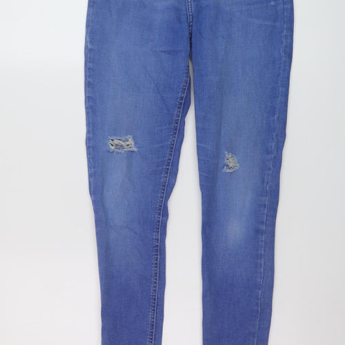 Miss Selfridge Womens Blue Cotton Skinny Jeans Size 10 L28 in Regular Button