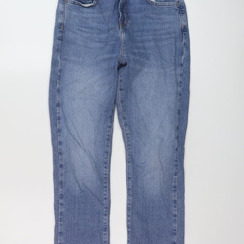 Zara Womens Blue Cotton Straight Jeans Size 8 L27 in Regular Button