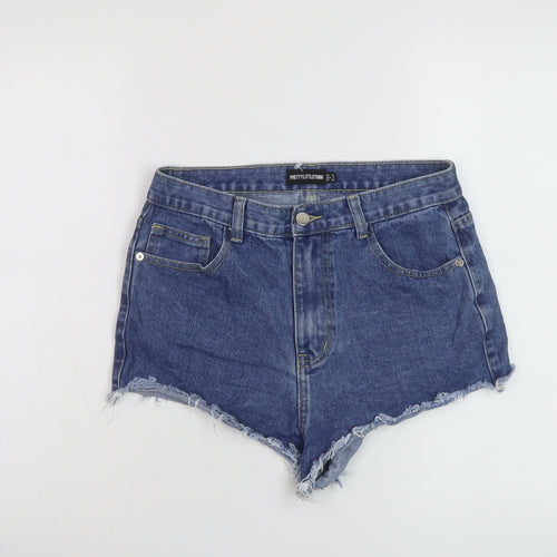 PRETTYLITTLETHING Womens Blue Cotton Hot Pants Shorts Size 10 L3 in Regular Button