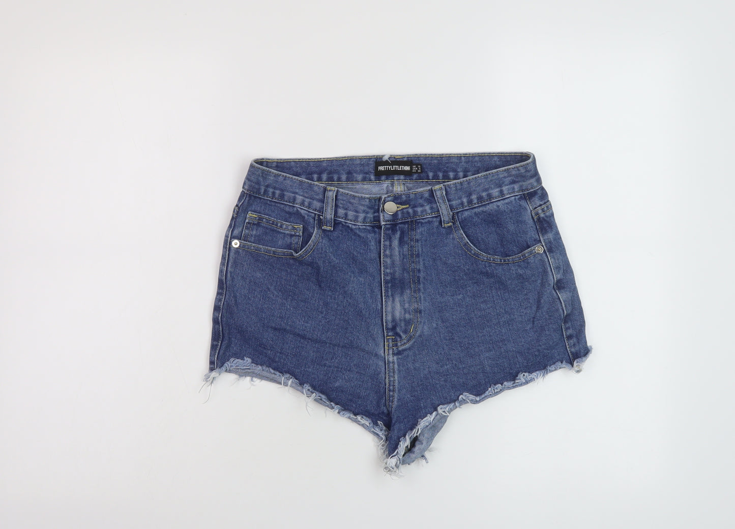 PRETTYLITTLETHING Womens Blue Cotton Hot Pants Shorts Size 10 L3 in Regular Button